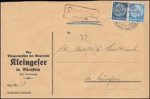 Landpost-Stempel Obertrubach über Pegnitz Brief SSt PEGNITZ Stadtbad 15.10.36