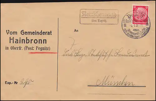 Landpost-Stempel Nemschenreuth über Pegnitz Brief SSt PEGNITZ Stadtbad 6.1.1936