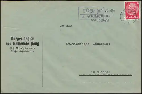 Landpost-Stempel Pang über Rosenheim Brief Werbestempel ROSENHEIM 2 - 30.4.1937