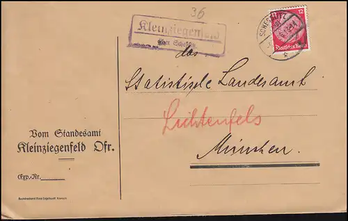 Landpost-Stempel Kleinziegenfeld über SCHESSLITZ (LAND) 6.7.1936 auf Brief