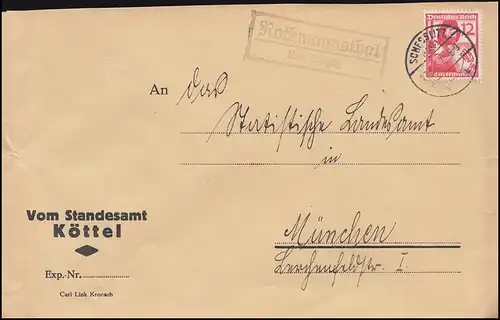 Landpost-Stempel Rothmannsthal über SCHESSLITZ (LAND) 27.3.37 Brief nach München