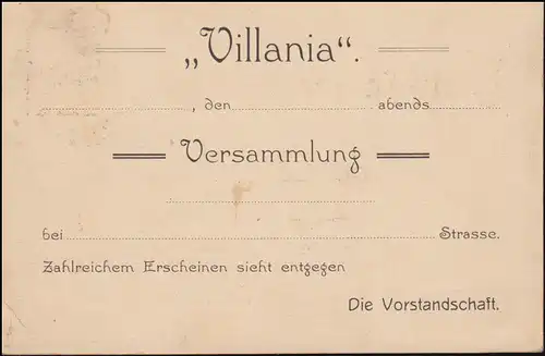 Bayern Postkarte PZD 4/02 Einladung Verein VILLANIA, Blanko-O NÜRNBERG 1908