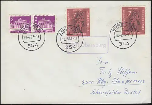 Landpost-Stempel 3541 Obernburg auf Brief KORBACH 10.9.1963 nach Hamburg