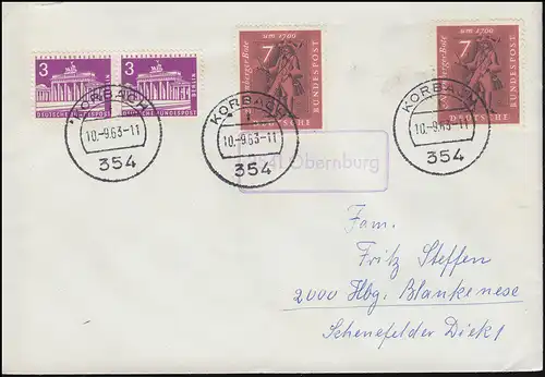 Le temple de Landpost 3541 Obernburg sur lettre KORBACH 10.9.1963 à Hambourg