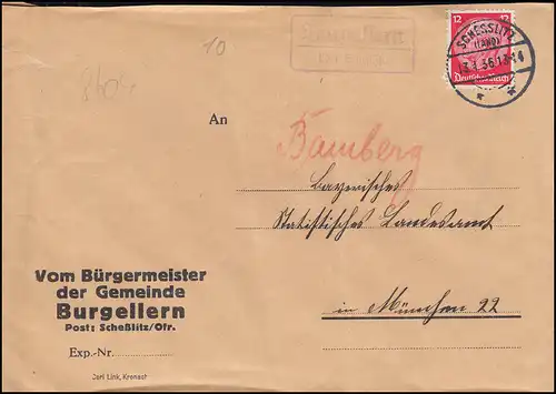 Landpost-Stempel Burgellern über SCHESSLITZ (LAND) 13.4.1936 Brief nach München