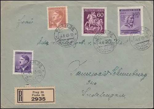 Böhmen und Mähren: 113 Tag der Briefmarke + 114 WHW + Zusatz.R-Brief PRAG 4.2.43