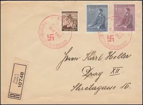 Böhmen und Mähren: 87+88 Geburtstag mit Zusatzfr. Orts-R-FDC roter ESSt 20.4.42