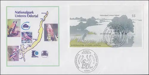 Block 62 Nationalpark Unteres Odertal, FDC Karte und Vögel ESSt Berlin 12.6.2003