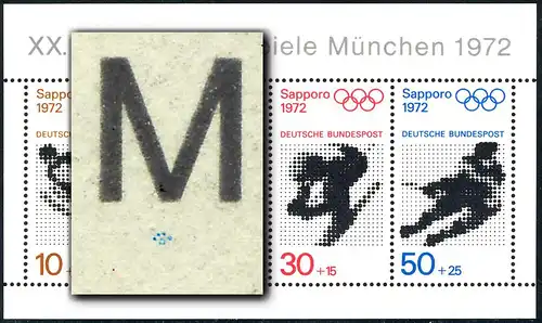 Bl.6 Olympiade, Blocküberschrift: schwarze und blaue Flecken unter bzw. im M, **