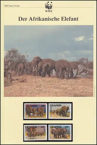 WWF Elefanten 1991 Uganda 960-963 Satz **, auf FDC und als Maximumkarten