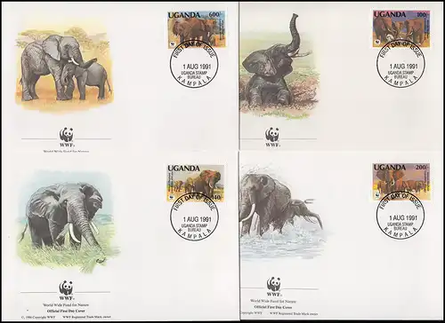 WWF Elefants 1991 Ouganda 960-963 phrases **, sur FDC et comme cartes maximales