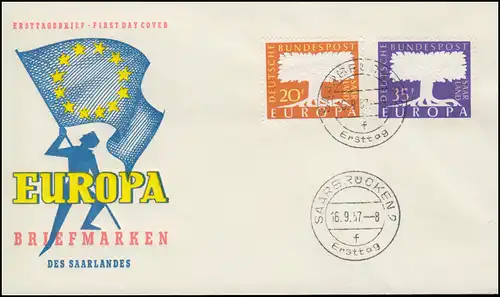 402-403 CEPT Europe 1957 jeu sur les bijoux-FDC-SARBRÜN 16.9.57