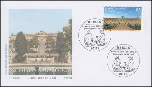 3216 Schloss Sanssouci Potsdam 2016, nassklebend, Schmuck-FDC ESSt Berlin