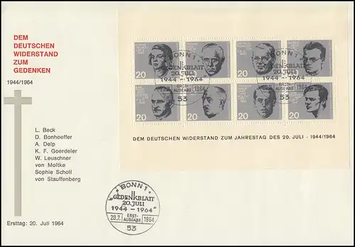 Block 3 Attentat 20. Juli 1944 auf Schmuck-FDC mit ESSt BONN - 20.7.64