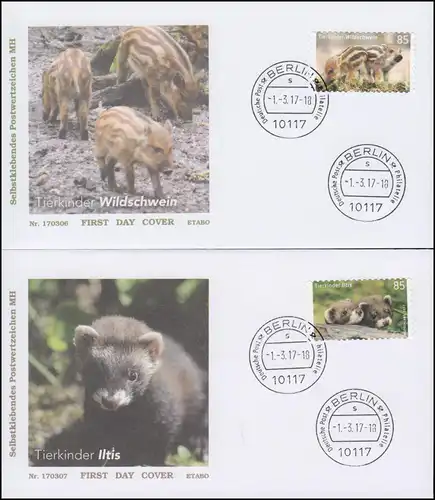 3292-3294 Sanglier & Iltis autocollant, ensemble sur 2 bijoux-FDC VS-O Berlin