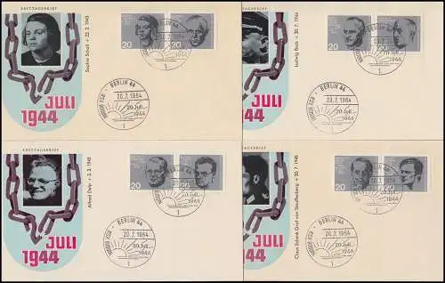 431-438 Couples de bloc 3 Attaque 20 juillet 1944 sur 4 Bijoux-FDC ESSST BERLIN