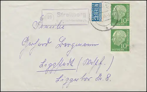 Landpost-Stempel Streitberg über WÄCHTERSBACH 1965 auf Brief mit Notopfermarke