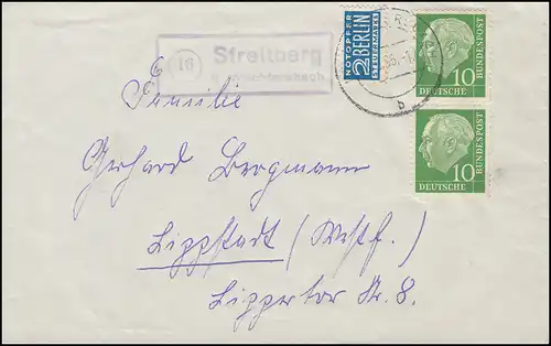 Le temple de Landpost de Krießberg sur WACHTERSBACH 1965 sur lettre avec marque de secours