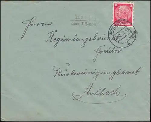 Templier de Landpost Reusch sur UFFENHEIM 24.9.1935 Bf. Arbressägelungsamt Ansbach