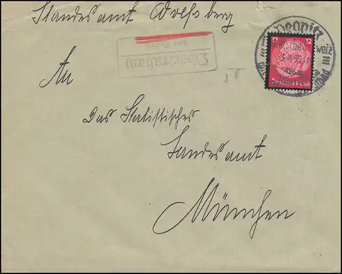 Landpost-Stempel Obertrubach über Pegnitz Brief SSt Fränkische Schweiz 3.4.1935