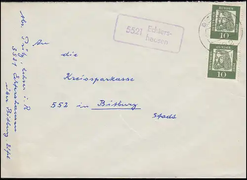 Landpost-Stempel 5521 Echtershausen auf Brief BITBURG 5.3.1963