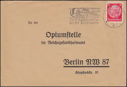 Téléphone à l'Opiumstelle au Reichsheitsamt de Berlin, COBURG 1.7.1936