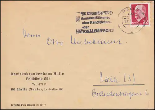 Propaganda-Stempel: 24.11.71 unsere Stimme den Kandidaten der Nationalen Front