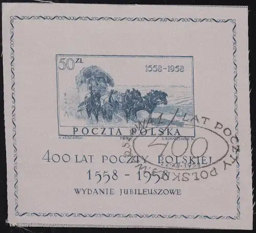 Pologne Bloc 22 Poste polonaise sur papier soie 1958, ESSt Varsovie 12.12.58