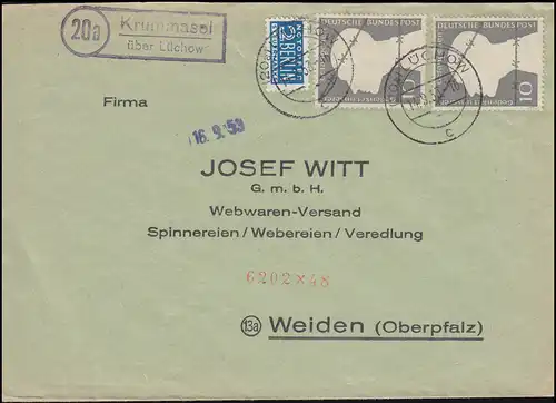 Landpost-Stempel Krummasel über LÜCHOW 14.9.1953 mit Notopfer nach Weiden