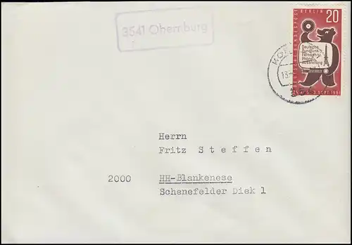 Le temple de Landpost 3541 Obernburg sur lettre avec Berlin-Frankatur KORBACH 13.1.1963