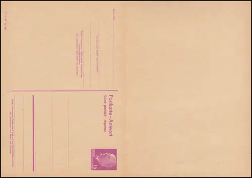 DDR P 74 Frageteil Schiffspost FÄHRE SASSNITZ 21.12.1965 / Antwortteil unbenutzt