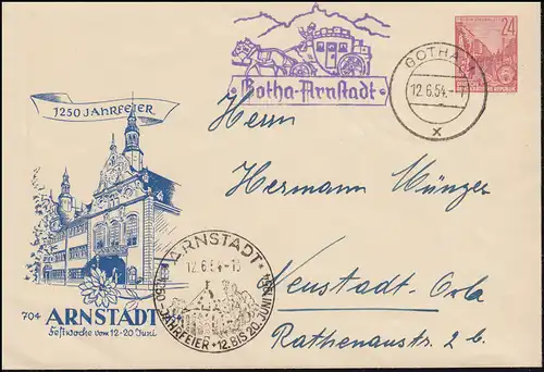 PU 12 Plan quinquennal Poste de diligence Gotha-Arnstadt GOTHA 12.6.54 avec SSt 20.6.55