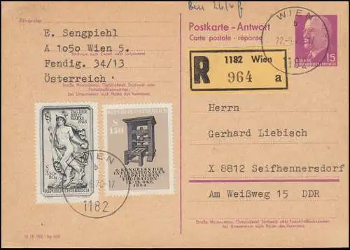 DDR P 74A Ulbricht avec supplément d'ester. R-PK WIENNE 22.5.70 vers Seifhennersdorf