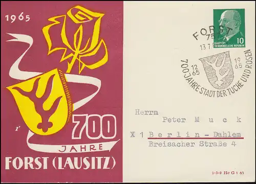 Carte postale privée PP 8/41 Ulbricht 700 ans Forêt (Lausitz), SSt FORST 13.7.65