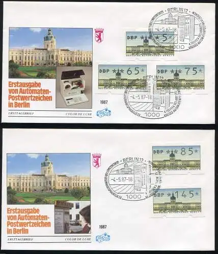 ATM Berlin, 5 Werte: 5-145, Versandstellen-Satz auf 2 FIDACOS-FDC ESSt Berlin