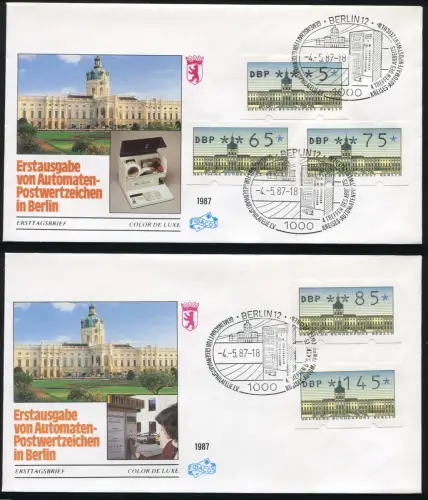 ATM Berlin, 5 valeurs: 5-145, ensemble de points de livraison sur 2 FIDACOS-FDC ESSt Berlin