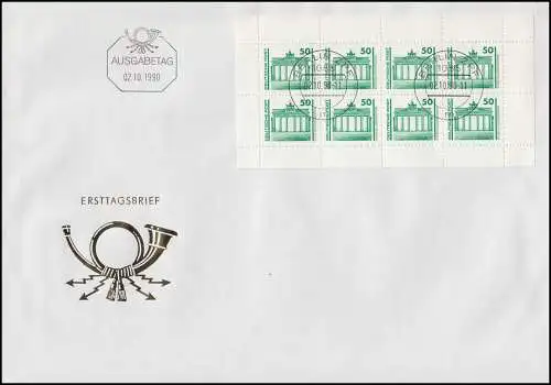 3345+3346 Bauwerke je als Heftchenblatt 20+21 auf Schmuck-FDC BERLIN ZPF 2.10.90