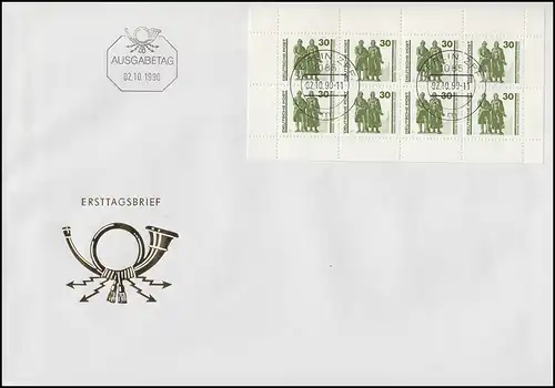 3345+3346 Bauwerke je als Heftchenblatt 20+21 auf Schmuck-FDC BERLIN ZPF 2.10.90