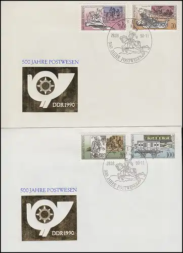 3354-3357 Postverbindungen 1990, 4 Werte, Satz auf FDC 1 und FDC 2 ESSt BERLIN