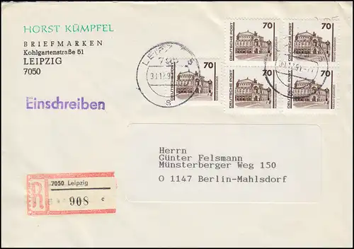 3348 Semper-Oper Dresden auf R-LDC mit Letzttag-Stempel LEIPZIG 30.12.1991