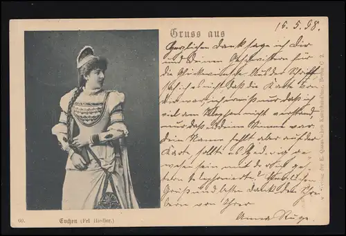 AK Evchen (Mlle Hiedler) Gris de ... BERLIN 15.5.1898 comme carte postale locale