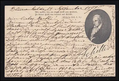 AK Friedrich von Schiller, Citation de Wilhelm Tell, AARAU 1899 vers Rosenlaubibad