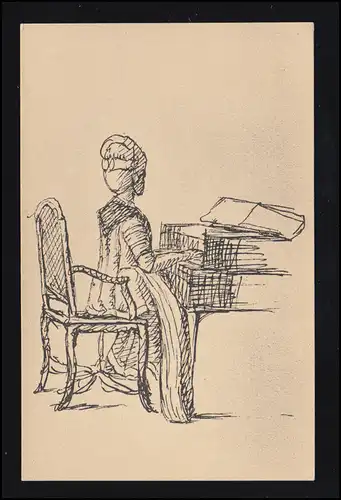 AK dessin à la main du jeune Goethe: Fille au spinet, inutile