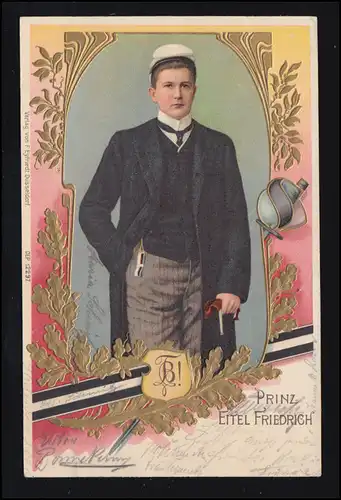 AK Prinz Eitel Friedrich von Preußen als Student, MÖRS 19.4.1904 nach RUHRORT