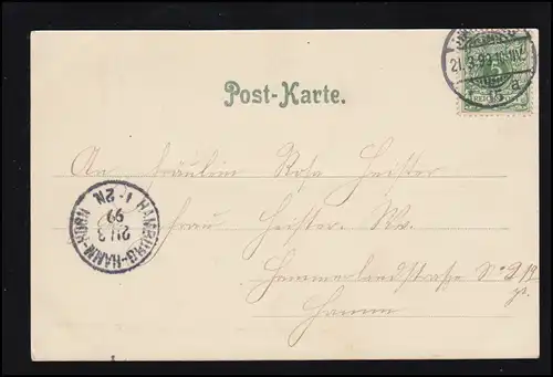AK Marietta et Irma d' Elvert, HAMBURG 15a 21.3.1899 vers HANNOVER-HAMM-HORN
