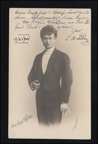 AK Österreichischer Schauspieler Josef Kainz,  nach WIENER NEUSTADT 4.4.1901