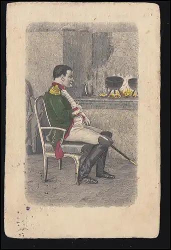 AK Napoleon am Kamin aus STENDAL 1913 nach Halberstadt, Marke entfernt