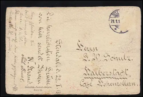 AK Napoleon am Kamin aus STENDAL 1913 nach Halberstadt, Marke entfernt