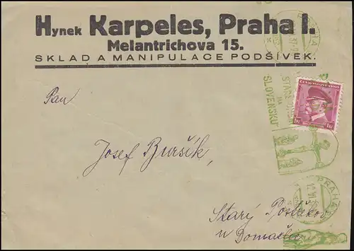 Werbestempel Alte Kunst der Slovakei PRAHA / PRAG 12.6.1937 auf Brief mit 350