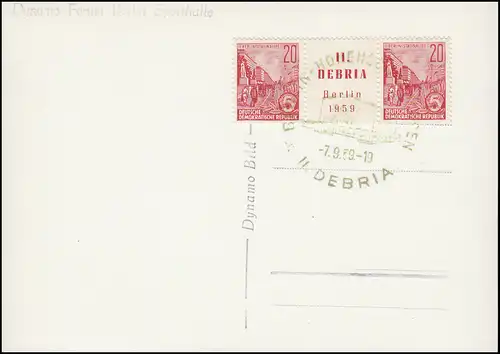 Fünfjahrplan 580B Zf als ZD WZd 22 mit SSt BERLIN DEBRIA 7.9.59 auf passender AK